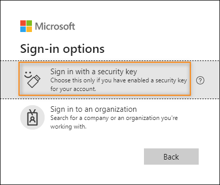 Choosing to sign in with a security key.