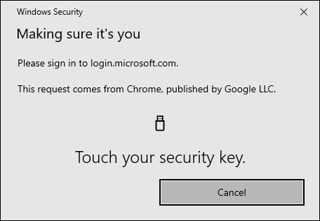 Confirming Microsoft 365 sign-in by touching security key.