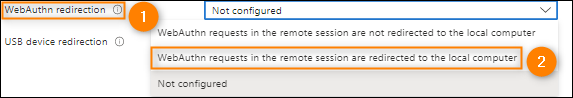 Configuring WebAuthn redirection in Azure portal.