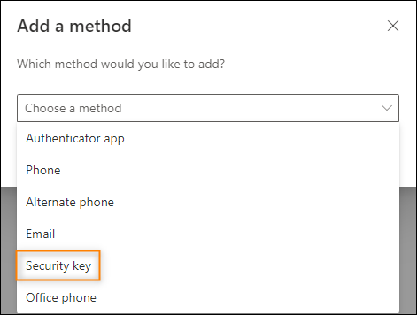 Choosing an MFA method to add in Microsoft 365.
