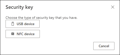Choosing the type of a security key.