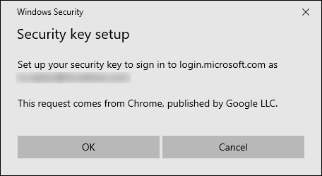 Prompt to associate your security key with your Microsoft 365 account.