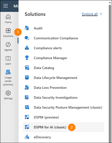 DSPM for AI in the Microsoft Purview portal.