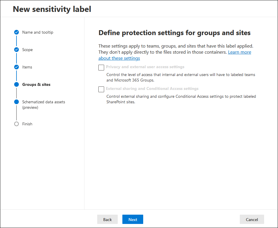 Configuring protection settings for groups and sites.