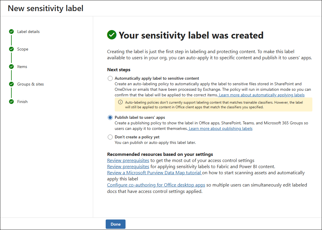 Publishing a sensitivity label.