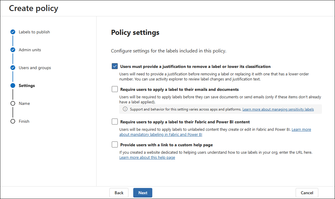 Policy settings.