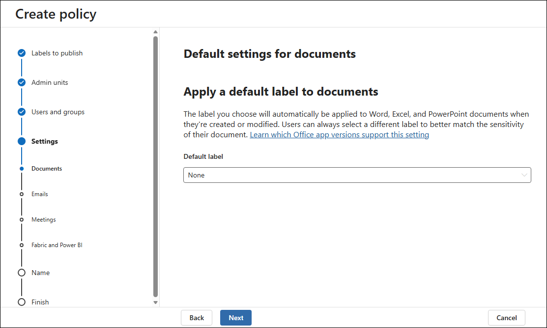 Default settings for documents.