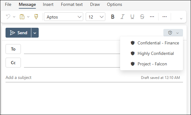 Sensitivity button in OWA.
