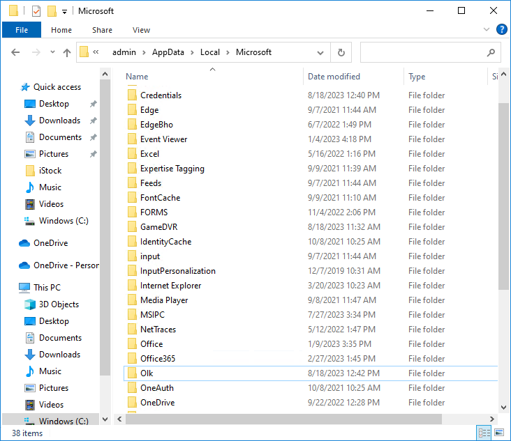New Outlook for Windows troubleshooting - delete Olk folder