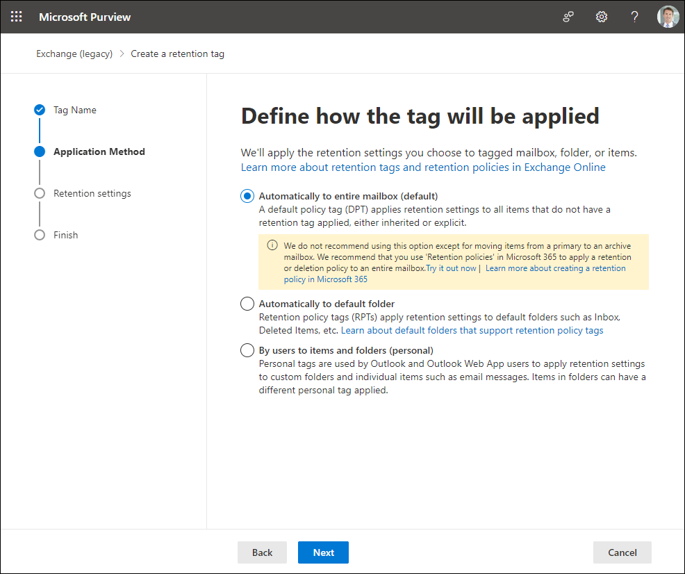 Choose the method and scope of retention tag application