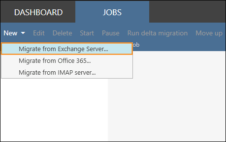 Creating a new Exchange migration job in CodeTwo Exchange Migration