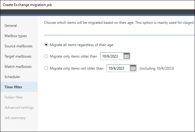 Setting up the Time filter settings in CodeTwo Exchange Migration