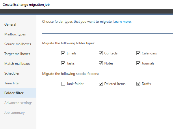 Configuring the Folder filter settings in CodeTwo Exchange Migration