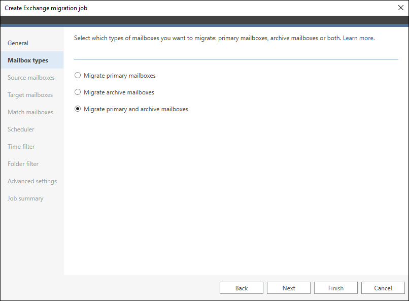 Choosing mailbox types to migrate in CodeTwo Exchange Migration