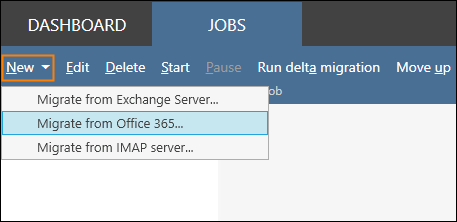 Creating a a new migration job (cross-tenant migration) in CodeTwo Office 365 Migration