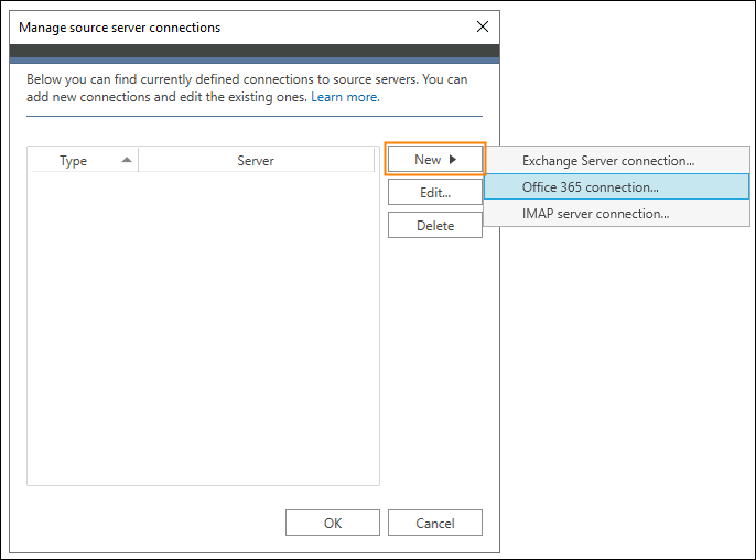 New source server connection