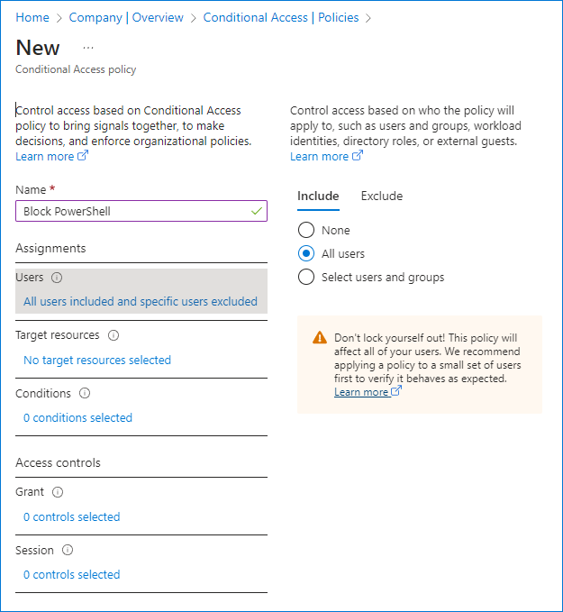 Apply Conditional Access Policy to all users