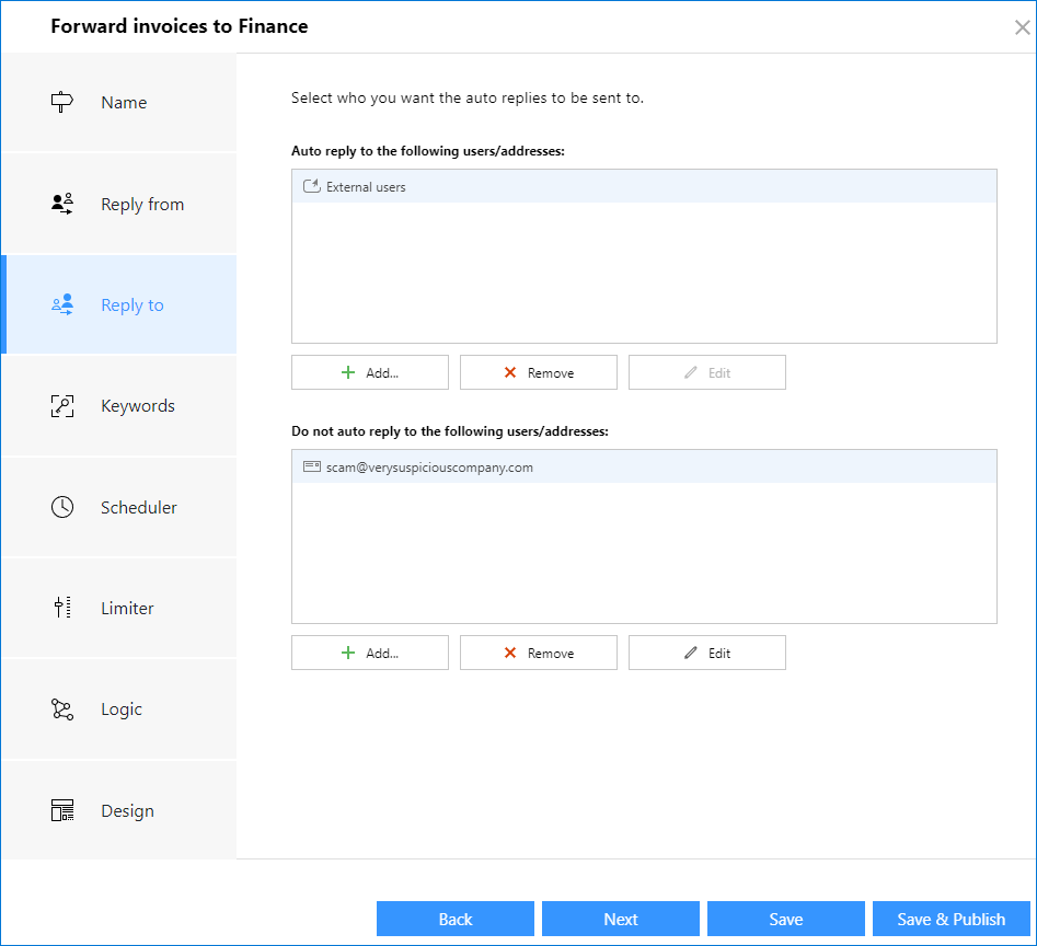 CodeTwo 365 - Forwarding rule senders