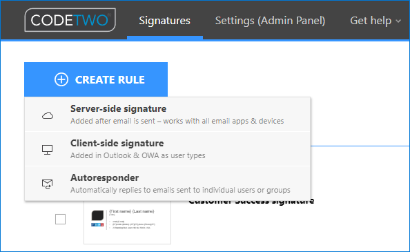 CodeTwo 365 - create a new rule