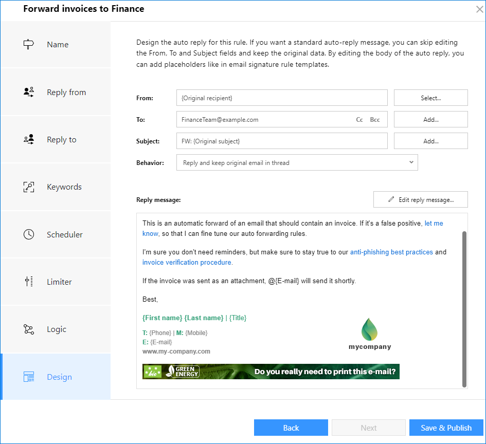 CodeTwo 365 - set up the auto forwarding logic