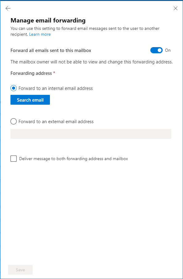 Manage email forwarding for a mailbox