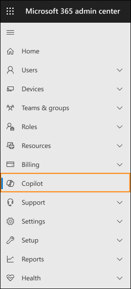 Accessing Copilot settings in the Microsoft 365 admin center