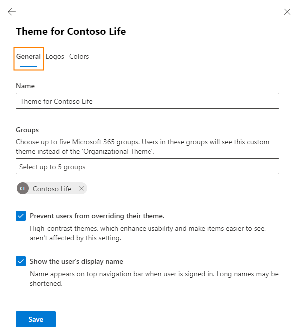 Customize Microsoft 365 theme - general settings