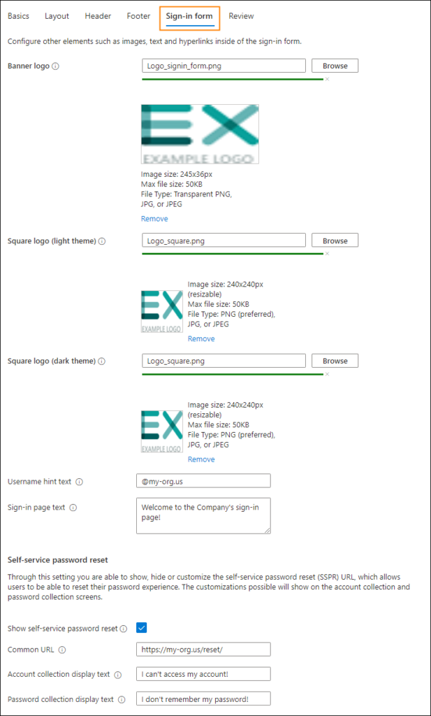 Configuring the Office 365 sign-in box logos and customization