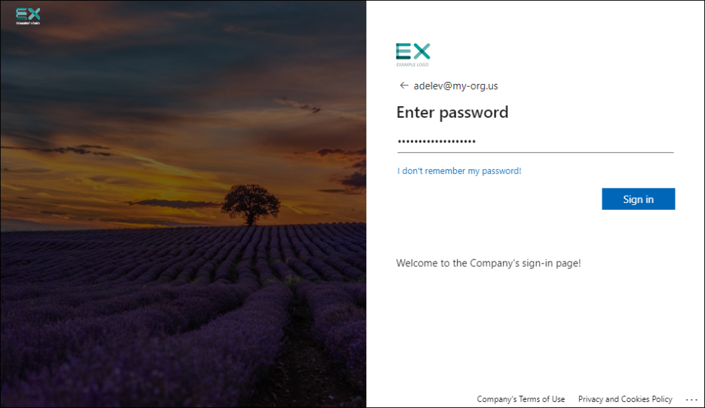 Sample branded Microsoft 365 sign-in page