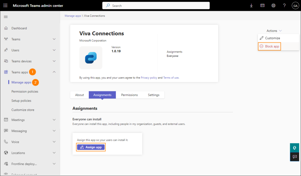 Disabling Viva Connections in the Microsoft Teams admin center