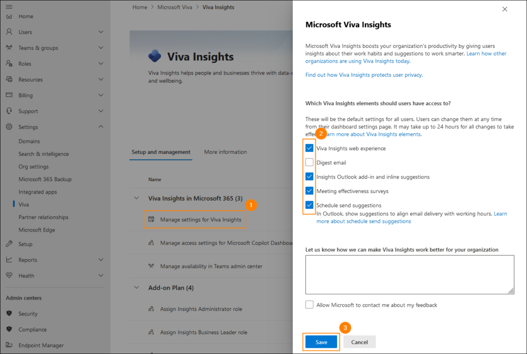 Enabling Viva Insights components in the Microsoft 365 admin center