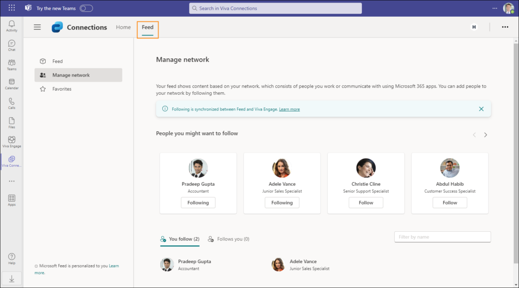 The Feed section of the Viva Connections experience in Microsoft Teams