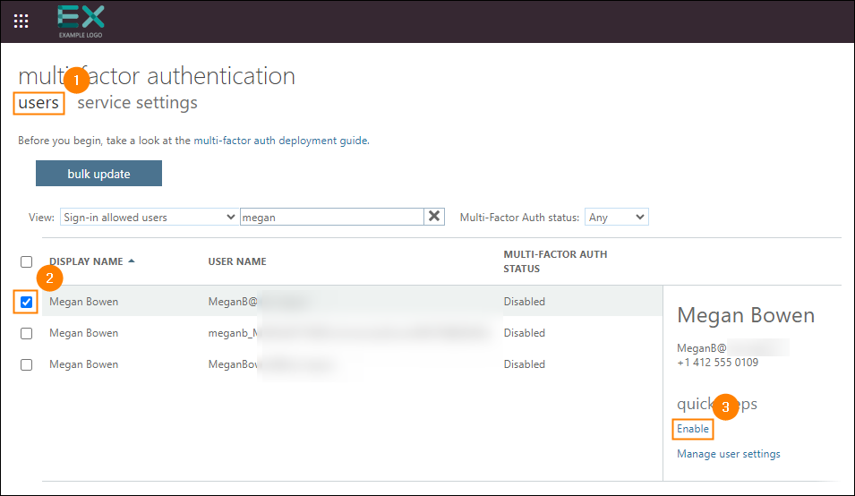 Enabling MFA for a single user with the legacy multifactor authentication portal