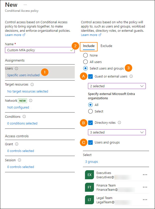 Configuring the conditions of an MFA Conditional Access Policy in Microsoft 365