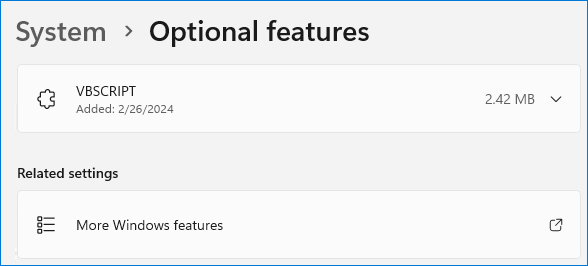 VBScript added as a feature on demand