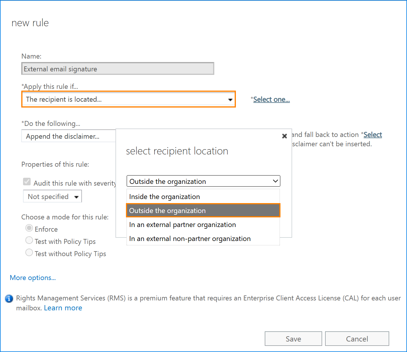 Apply signature to external emails