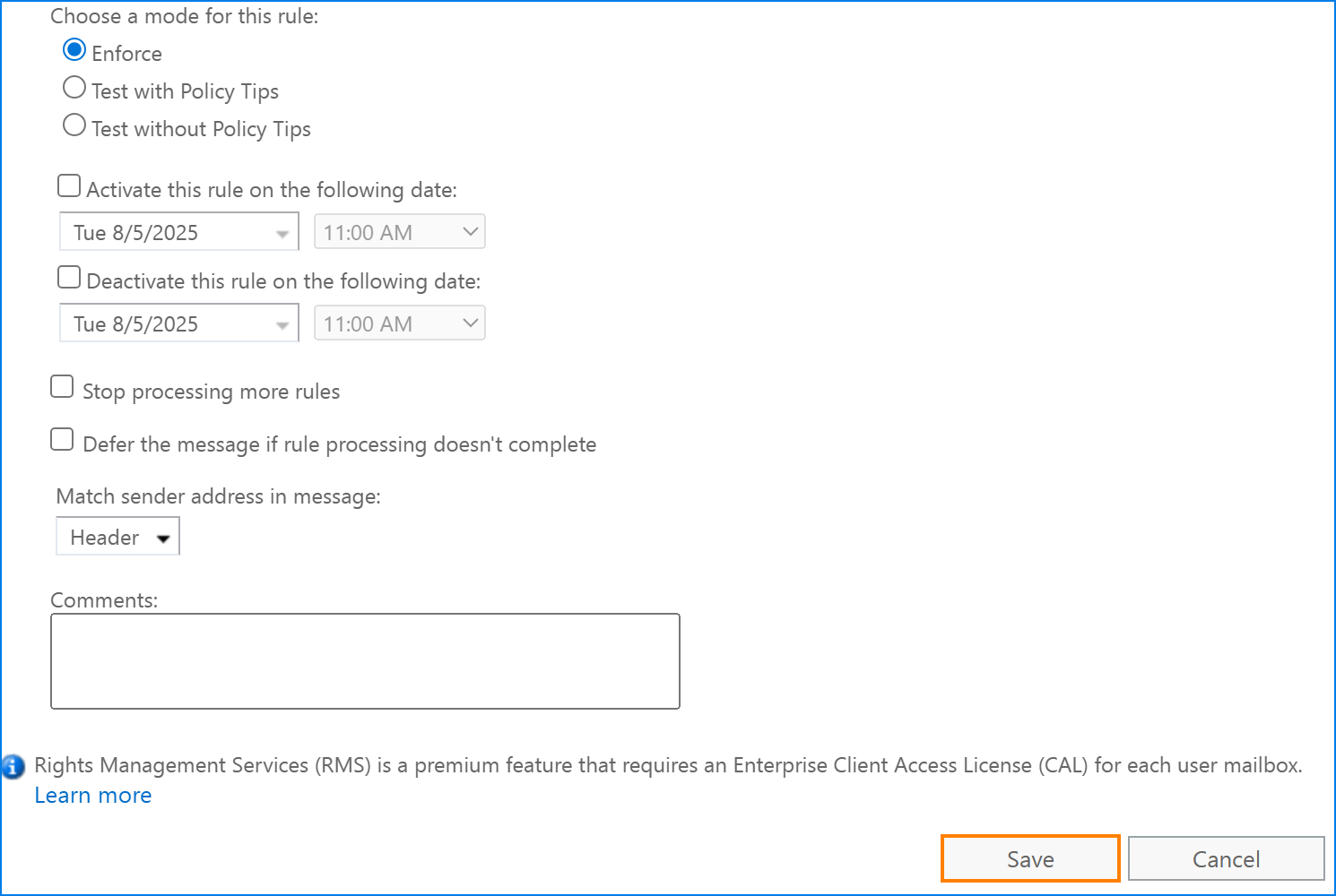 Save your Exchange Server SE mail flow rule