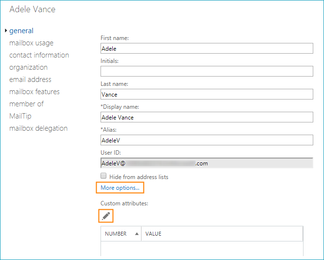 Set up custom attributes in Office 365 05