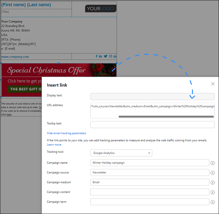 Tagging an URL of a Christmas sales campaign banner in CodeTwo Email Signatures 365