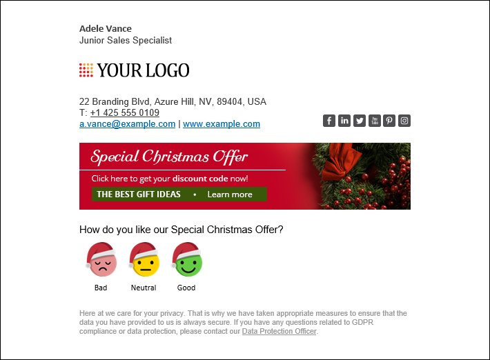 A one-click survey customized with non-standard icons, accompanying the Special Christmas Sales Campaign