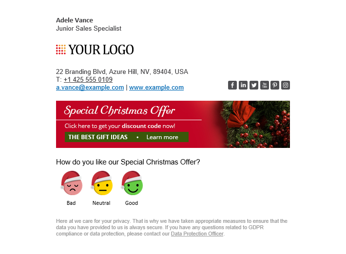 A one-click survey customized with non-standard icons, accompanying the Special Christmas Sales Campaign