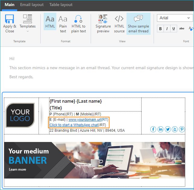RT tags in CodeTwo Email Signatures for Office 365