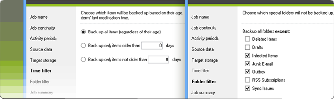 CodeTwo Backup for Office 365: Item filtering options