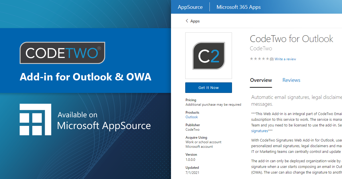 Email signatures add-in from CodeTwo first to become available on Microsoft AppSource