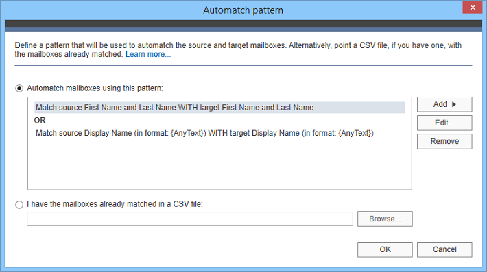CodeTwo migration solutions - Automatch pattern editor