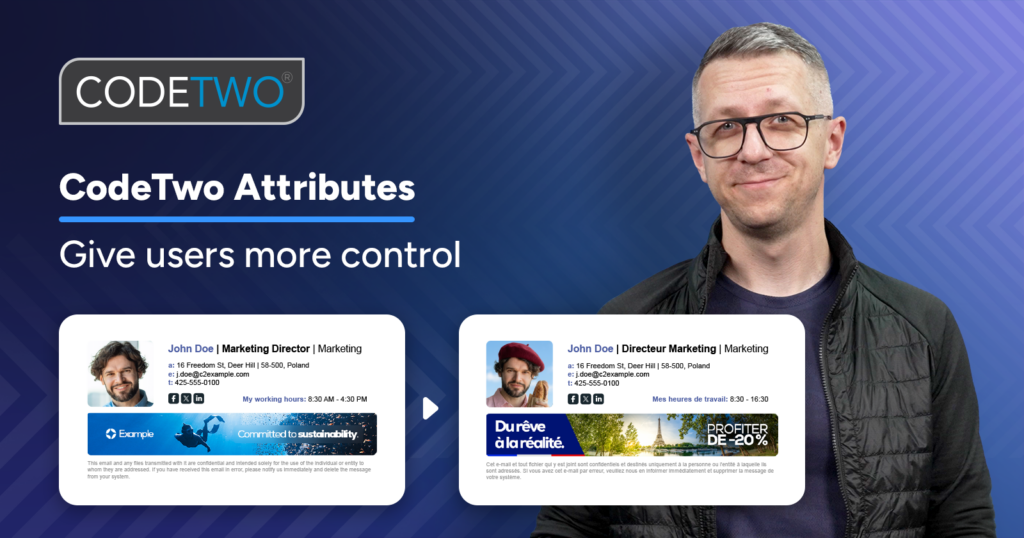 New CodeTwo attributes: users can personalize email signatures without admin involvement