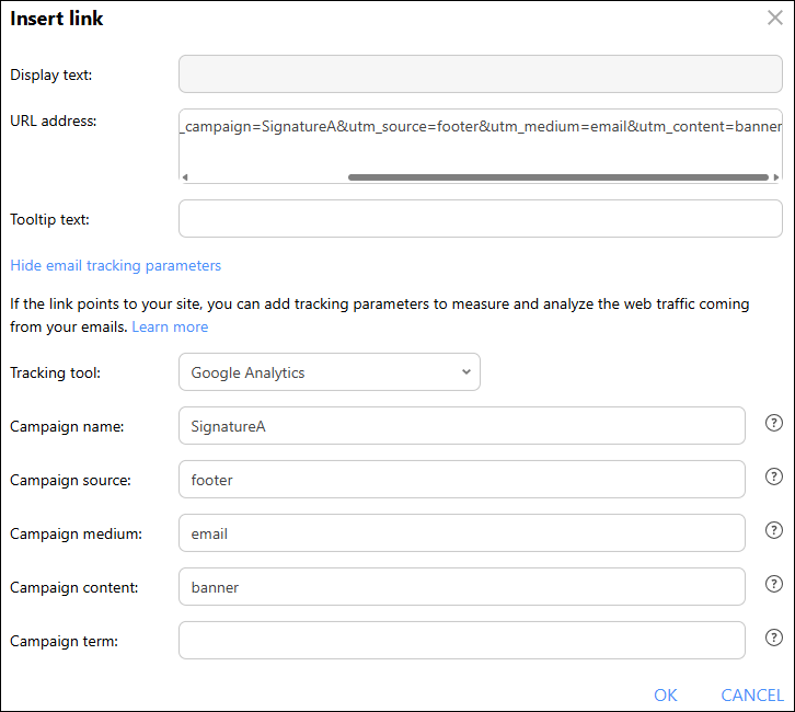 CodeTwo Email Signatures 365 - Insert link with UTMs