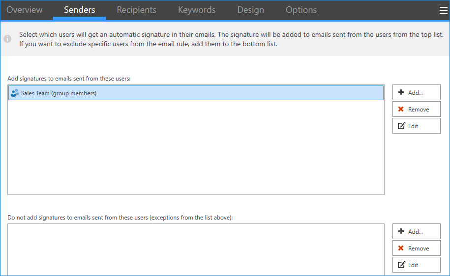 CodeTwo Email Signatures for Office 365 - CSAT rule senders