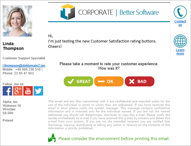 Customer satisfaction test in Outlook 2