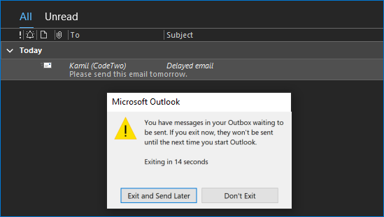 Delayed email in Outbox - classic Outlook